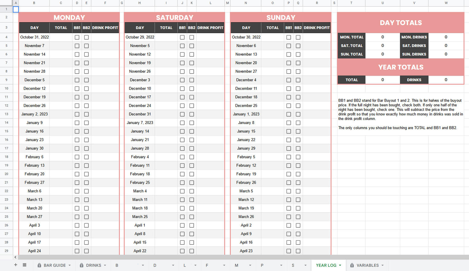 A sample of a yearly log.